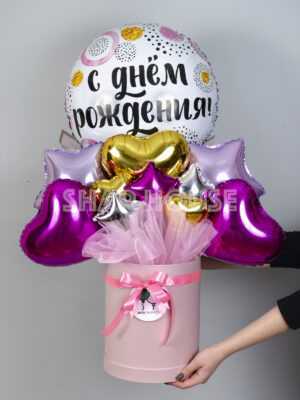 Букет из шаров в коробке «Happy birthday №2»